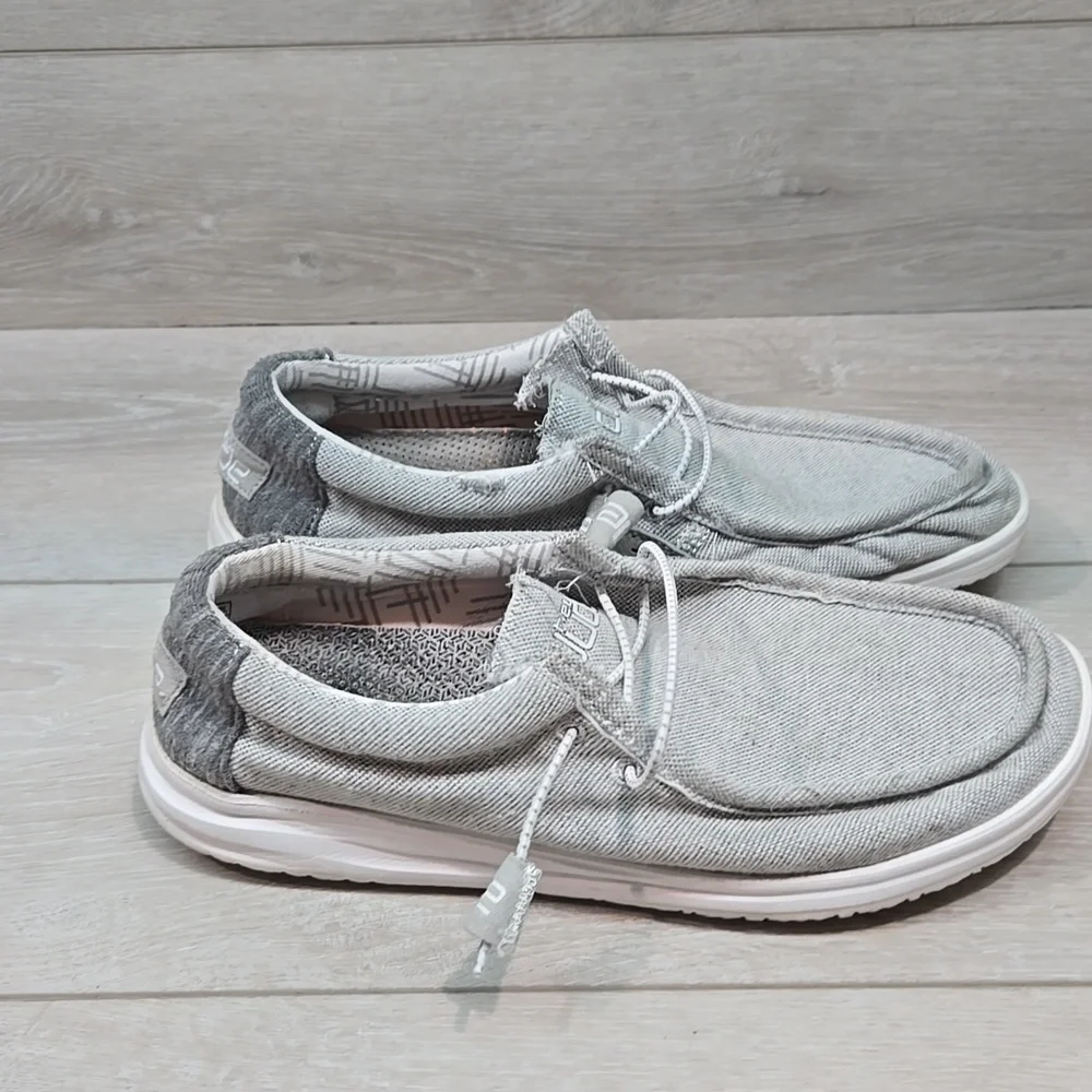 Hey Dude Mens Wally Free Linen Pearl Light Gray Loafers Slip On Shoes Sz 9
